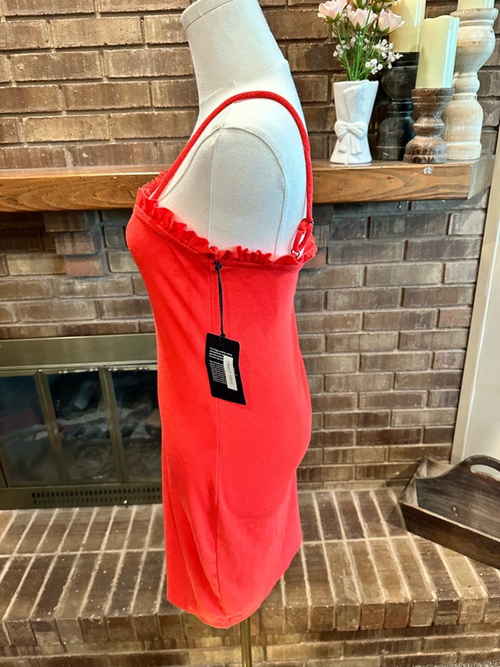 NWT Chaser Red Ribbed Ruffle Trim Cami Bodycon Mini Dress Size S - Picture 2 of 6